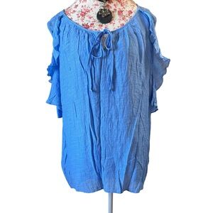 Alyx Light Blue Cold Shoulder Lace Sleeve Blouse